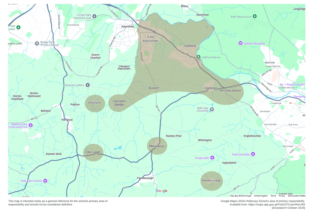 Map of Wellsway School's area of responsibility